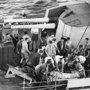 Sick soldier transferred in mid-ocean for urgent operation from H. M.s Kenya Sick soldier transferred in mid-ocean for urgent operation from H. M.s Kenya