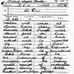 Signal from Allied headquarters to British forces on the western front informing them of