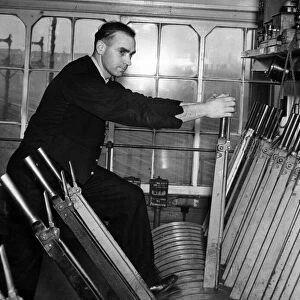 Signalman, at work in his signal box, Circa 1960