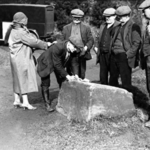 Signing for wages on the old sandstone block, North Hylton