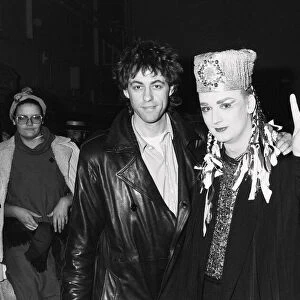 Singer Boy George with Bob Geldof during the Culture Club concert at Wembley
