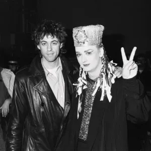 Singer Boy George with Bob Geldof during the Culture Club concert at Wembley Singer Boy George with Bob Geldof during the Culture Club concert at Wembley