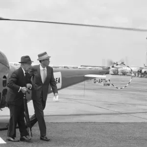 Singer Frank Sinatra seen here arriving at Heathrow Airport by helicopter