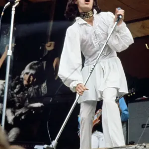 Singer Mick Jagger performing on stage during the Rolling Stones free concert in Hyde Singer Mick Jagger performing on stage during the Rolling Stones free concert in Hyde