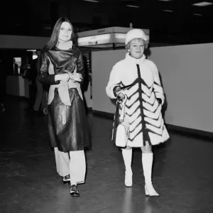 Black and white print of Sandie Shaw at Heathrow Airport