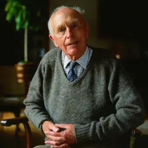 Sir Alec Douglas Home August 1989 Sitting in chair at home pullover checked shirt
