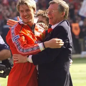 Sir Alex Ferguson and David Beckham Print - Manchester United FA Cup Win