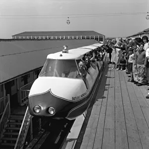 Sir Billy Butlin opens the first monorail in Britain June 1965 at his Skegness camp
