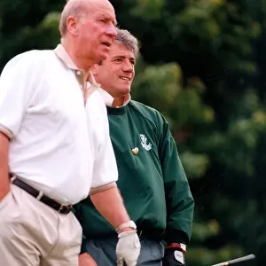 Sir Bobby Charlton and Kevin Keegan discuss how to play the next hole at the City of