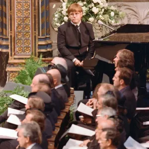 Sir Elton John at the funeral of Diana, Princess of Wales at Westminster Abbey, London Sir Elton John at the funeral of Diana, Princess of Wales at Westminster Abbey, London