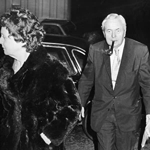 Sir Harold Wilson and Lady Wilson arriving at a welcome back dinner 1977 with wife Mary