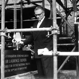 Sir Laurence Olivier formerly lays the foundation stone at the Belgrade Theatre watched