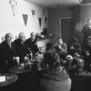 Sir Matt Busby, announces his resignation as Manager of Manchester United at press Sir Matt Busby, announces his resignation as Manager of Manchester United at press