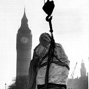 Sir Winston Churchill - 1973, the 12ft High Bronze Statue - undercover being placed in