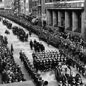 Sir Winston Churchill funeral cortege in Fleet Street 1965 on it