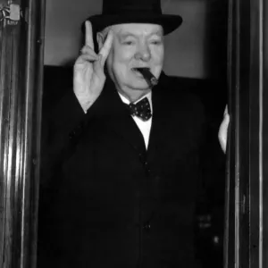 Sir Winston Churchill's V for Victory Sign, Blackpool Print 1954 Sir Winston Churchill's V for Victory Sign, Blackpool Print 1954