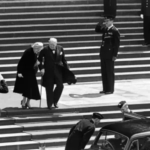 Sir Winston and Lady Churchill leaving St. Pauls Cathedral after a service of