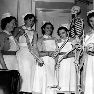 A skeleton in the cupboard holds no terrors for nurses at Hexham General Hospital on 17th