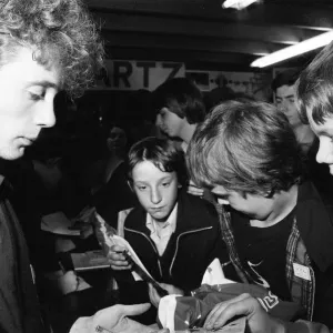 Skids, new wave, post punk, rock group, pictured meeting fans at Quicksilver Record Shop Skids, new wave, post punk, rock group, pictured meeting fans at Quicksilver Record Shop
