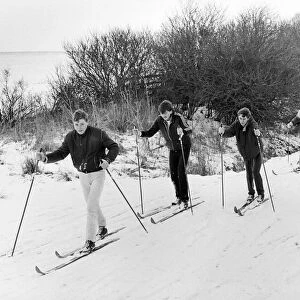 Skiers take advantage of the snow, enjoying a brisk walk along Castle Eden Walkway