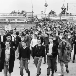Skinheads on the beach at Southend, Essex on Bank Holiday Monday. 27th August 1979 Skinheads on the beach at Southend, Essex on Bank Holiday Monday. 27th August 1979