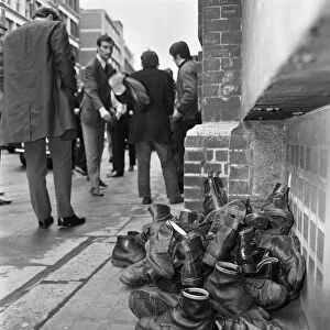 Skinheads clash in Farringdon Road, London. Twenty to thirty youths were chased