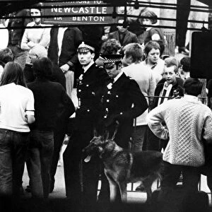 Skinheads and police at the entrance to platforms of Monkseaton Station on 31st May 1970