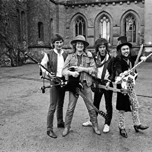 Slade (Don Powell, Noddy Holder, Jim Lea and Dave Hill) filming a new video at Eastnor