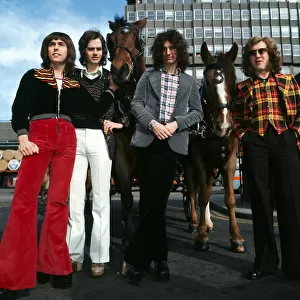 Slade in Glasgow with horses To publicise the film Slade in the Flame