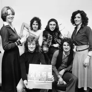 Slade in West Bromwich, with a copy of their new album Slade in West Bromwich, with a copy of their new album