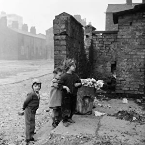 Slum housing in Salford. 3rd April 1960