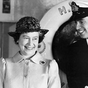 Smiles from Prince Andrew and Queen Elizabeth II, his mother