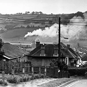 The smoke from the Brickhouse Dudley factory over Risca. 27th August 1986
