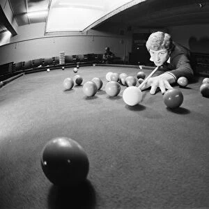 Snooker player Steve Davis practising for his next big match. 12h December 1980
