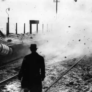 Snow and ice are blown from the railway lines as the turbo jet engines were used in tests Snow and ice are blown from the railway lines as the turbo jet engines were used in tests