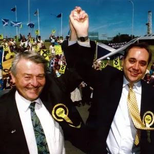 Alex Salmond Lifts Allan Macartneys Arm Print, 4th June 1999