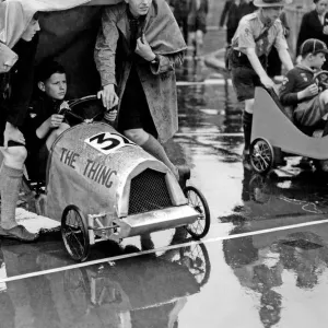 Soap Box Derby. This was held today, in the rain, at Fore Street, City of London Soap Box Derby. This was held today, in the rain, at Fore Street, City of London