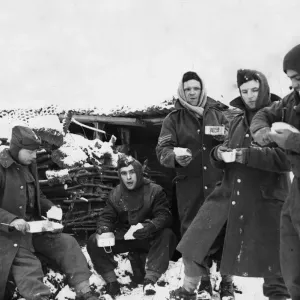 Print of British Soldiers in Snowy Northern France, January 1940 Print of British Soldiers in Snowy Northern France, January 1940