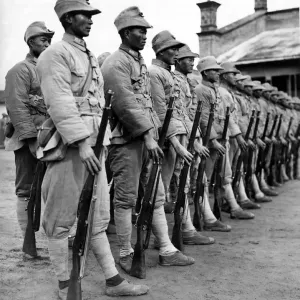 Chinese Defence Force Soldiers in Line Print, July 1929