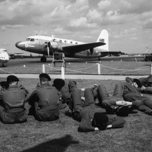 Soldiers from the Duke of Wellington Regiment waiting at Blackbushe Airport while repairs Soldiers from the Duke of Wellington Regiment waiting at Blackbushe Airport while repairs
