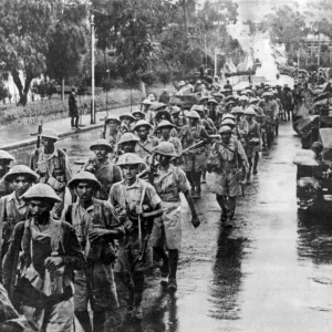 Soldiers from an Indian Infantry Brigade, march through Asmara