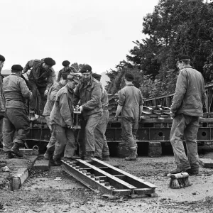 Print of Royal Engineers building bridges in Kent after floods, 1968 Print of Royal Engineers building bridges in Kent after floods, 1968
