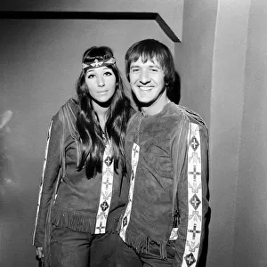 Sonny Bono & Cher, American music duo, pictured at the Royal Garden Hotel, London
