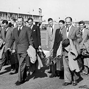 The South African cricket team arrive at London airport. 24th April 1955