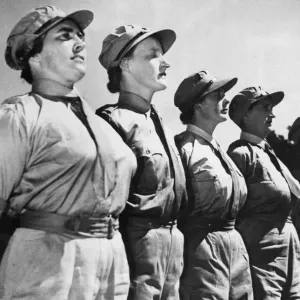South African women artillery specialists on parade at a coastal battery