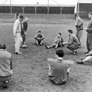 Southampton FC Training Session, 25th April 1963. Ted Bates, Manager, talks to team Southampton FC Training Session, 25th April 1963. Ted Bates, Manager, talks to team