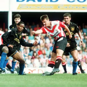 Southampton footballer Matthew Le Tissier on the ball faced by Paul Ince during their Southampton footballer Matthew Le Tissier on the ball faced by Paul Ince during their