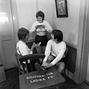 Southampton Ladies Football Club team in the dressing room of the Civil Service Sport