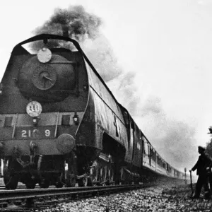 Print of a Merchant Navy class locomotive in action Print of a Merchant Navy class locomotive in action