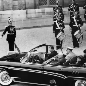 Soviet Premier Nikita Khrushchev departs the Elysee Palace in Paris Print